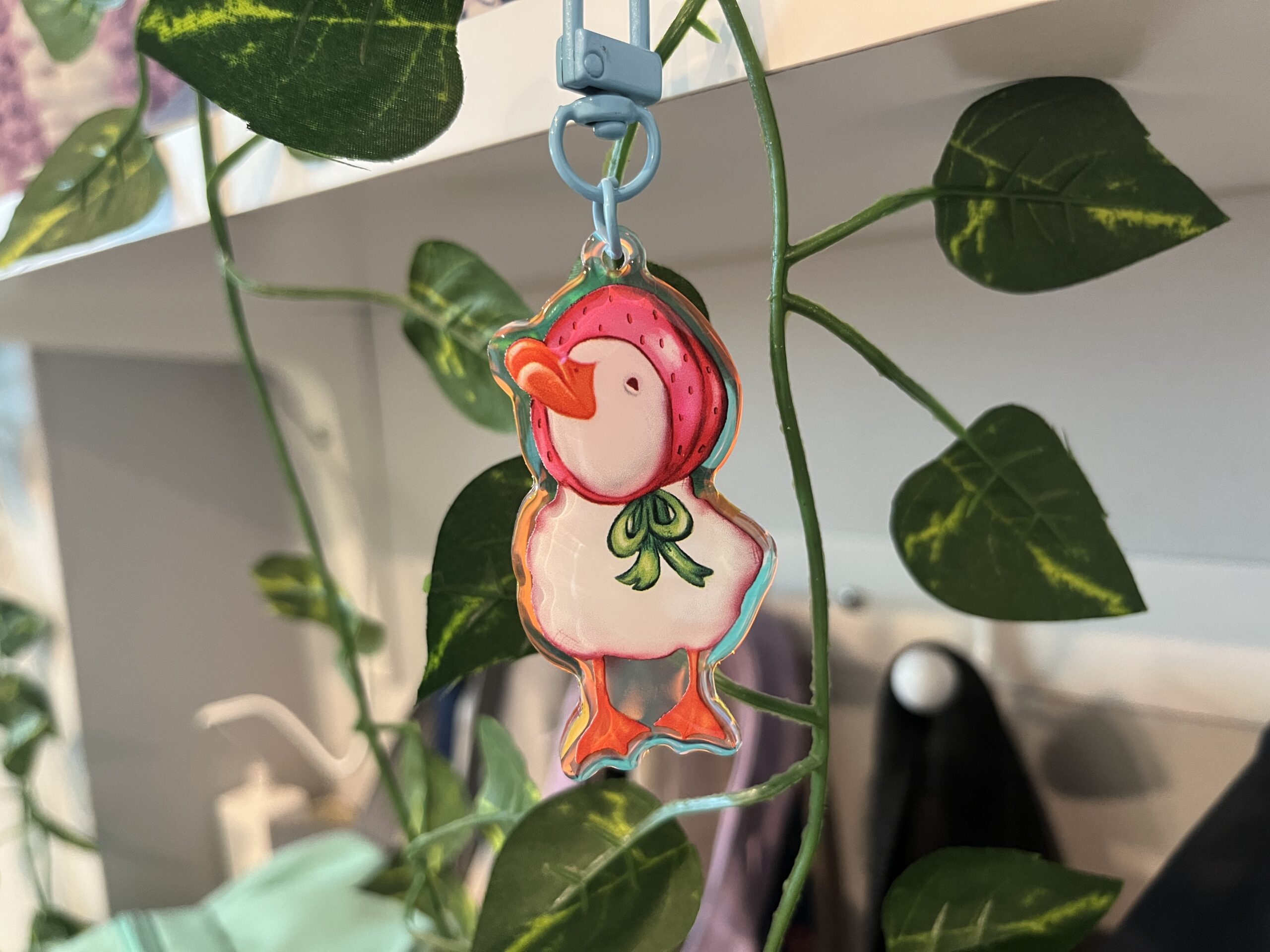 Strawberry hat duck acrylic keychain