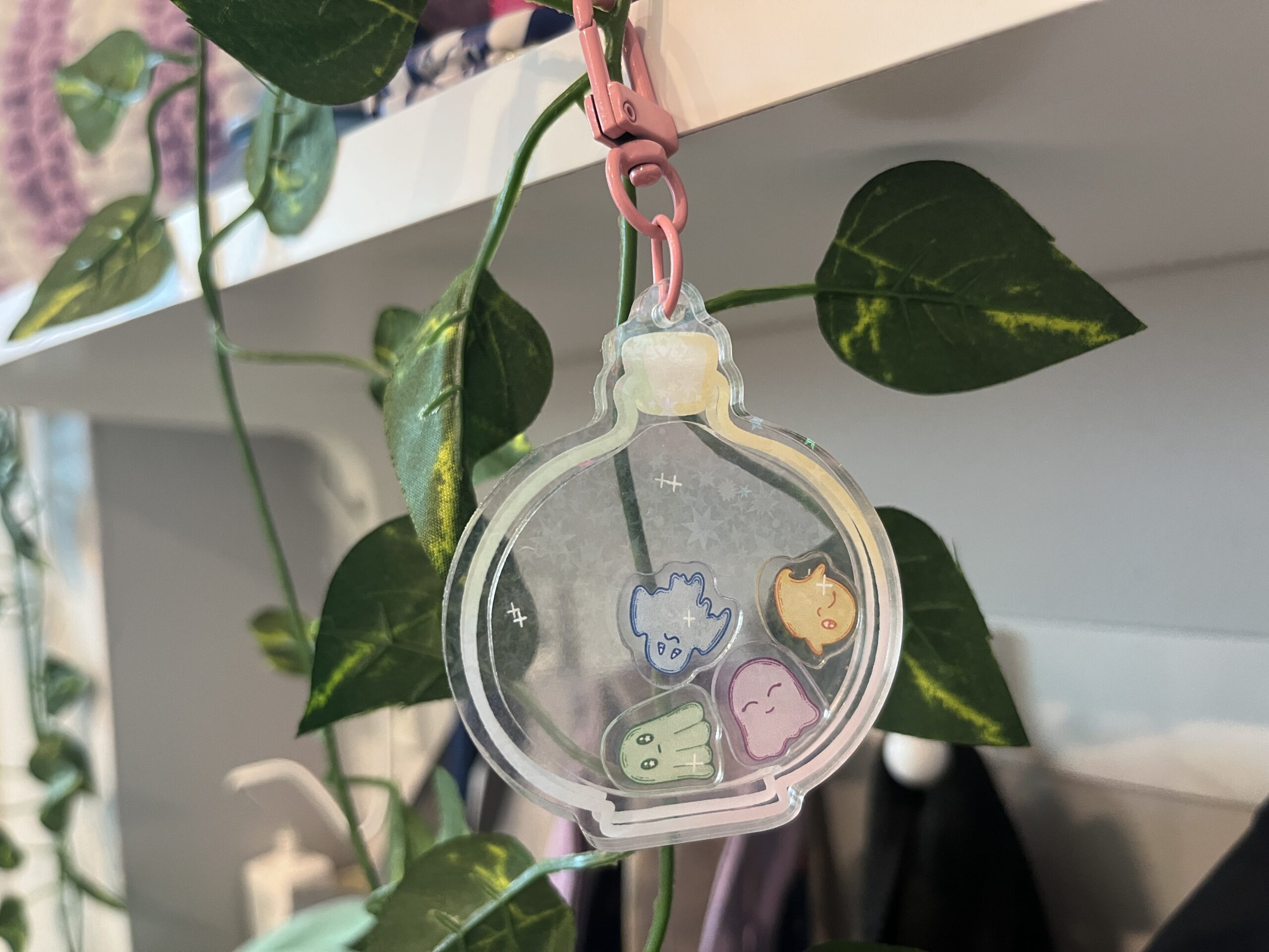 Pastel ghosts in a bottle acrylic shaker keychain